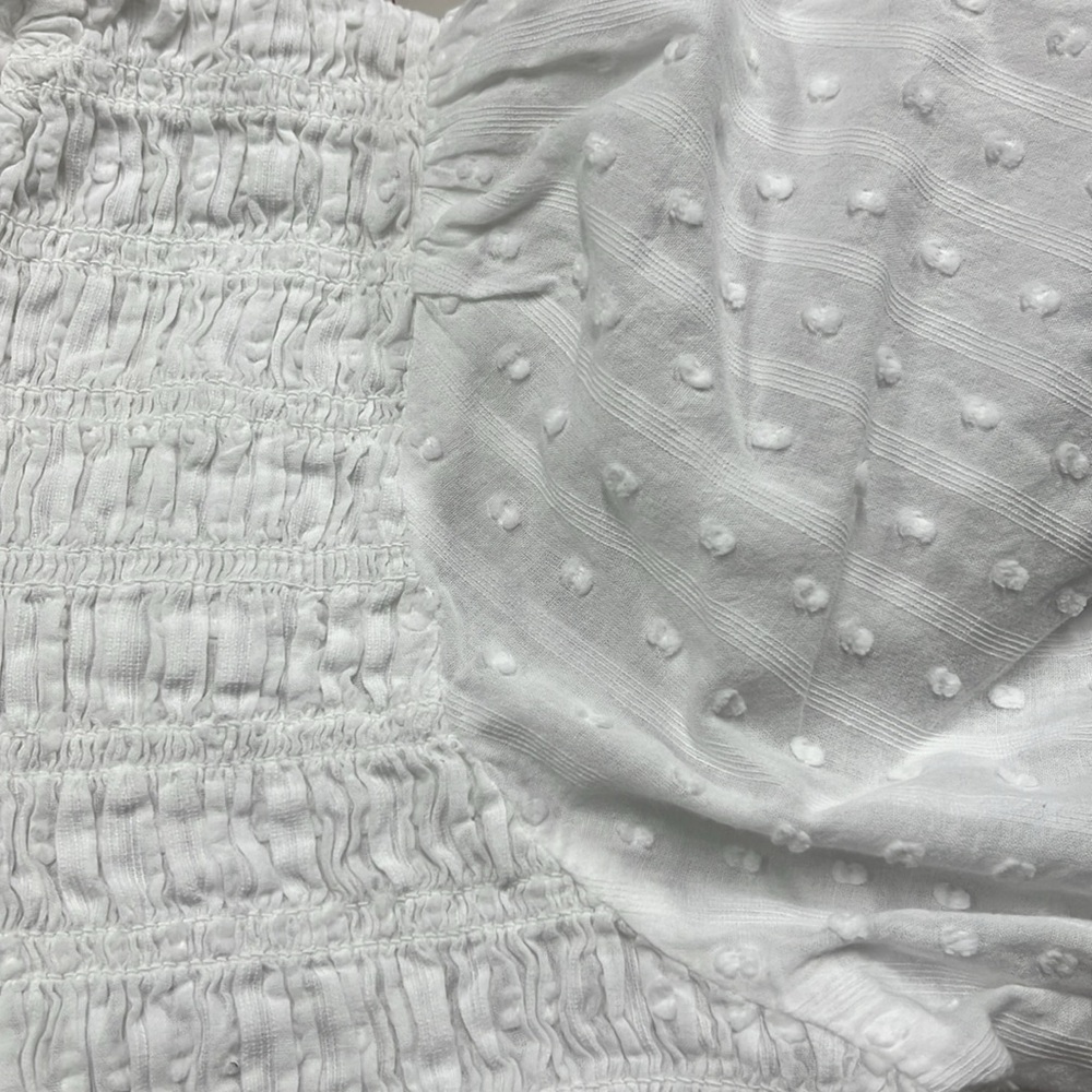 J CREW Boho Coquette 100% Cotton Swiss Dot Smocked Bodice Ruffle Trim WHT Top XL - Picture 12 of 15